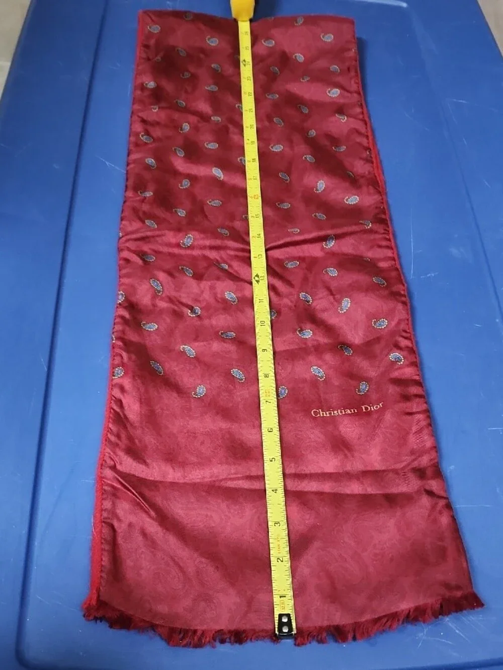 Vintage Christian Dior Authenticated Red Paisley Silk & Wool Scarf